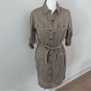 Banana Republic Cotton Khaki Cargo Utility Button Down Belted Dress |Size 6| NWT